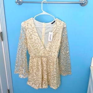 V neck long sleeve romper